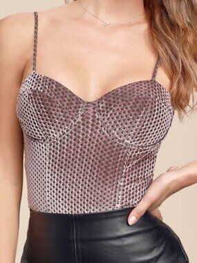 Lulus Flirty Feelings Mauve Purple Velvet Bustier Bodysuit - Size S